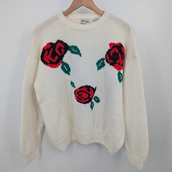Vintage Bristol Court Rose Sweater Size Large Floral 80s 90s Cottagecore Grunge - Picture 1 of 4